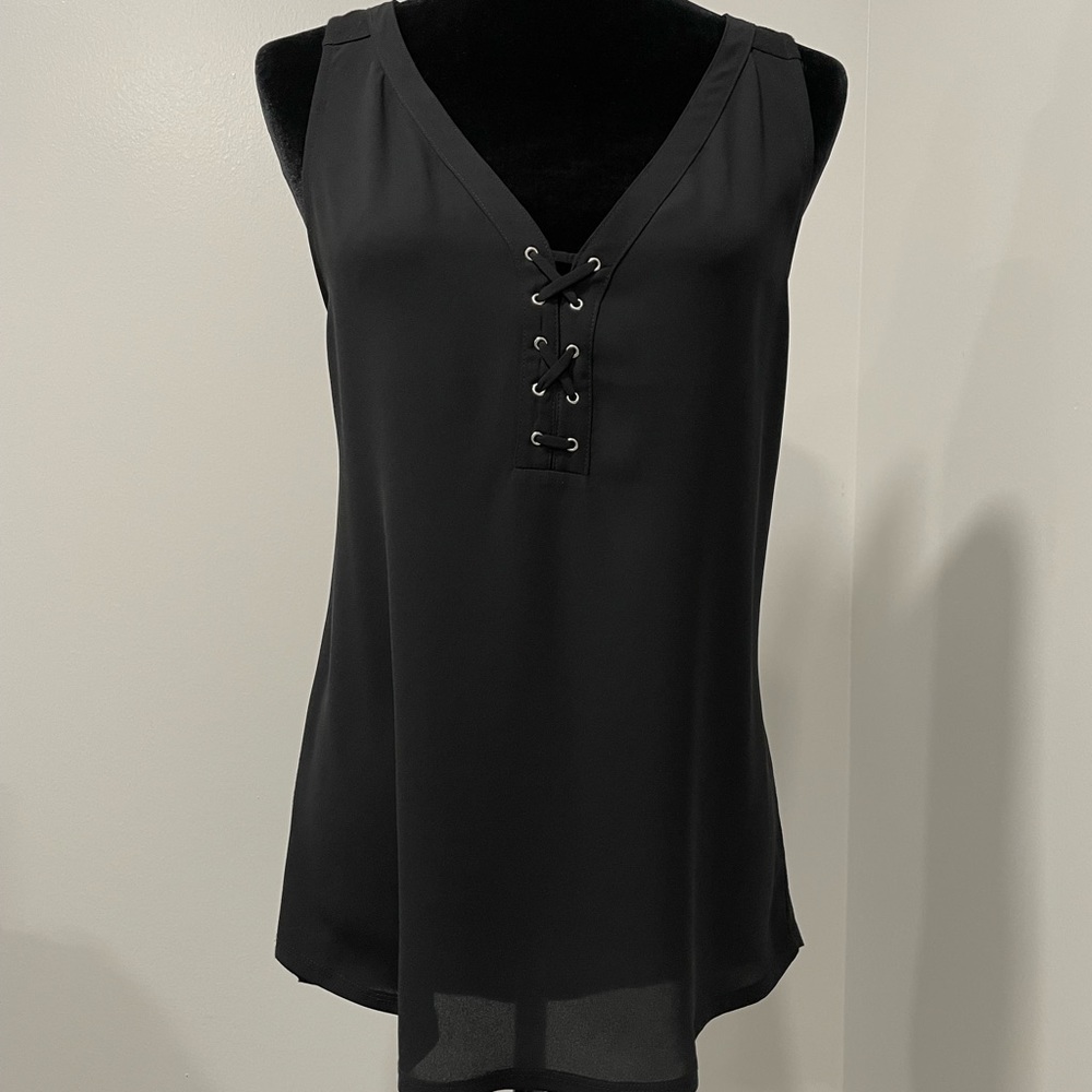 Express Black Lace Up Tank Top - Picture 3 of 10